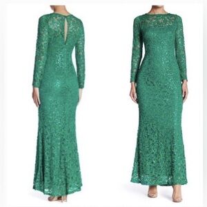 MARINA Long Sleeve Green Lace Dress